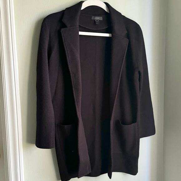 J. Crew Open Front Sweater Long Line Black Blazer 100% Merino Wool Sz XXS - Picture 3 of 6